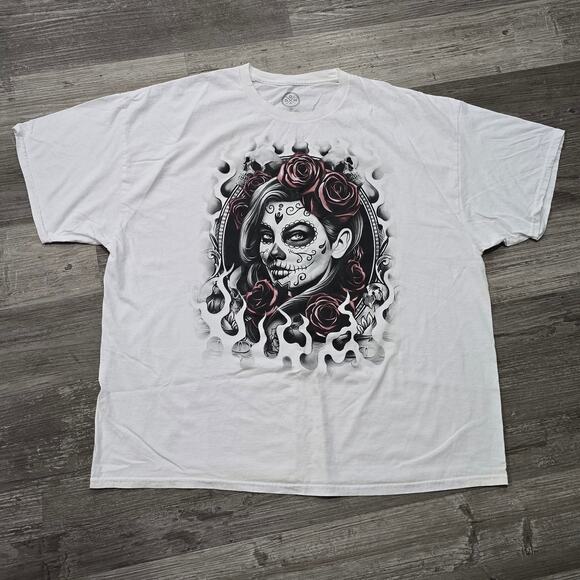 DOM Sugar Skull Rose Gothic Halloween Day of the Dead Short Sleeve T-Shirt Tee - Picture 1 of 8